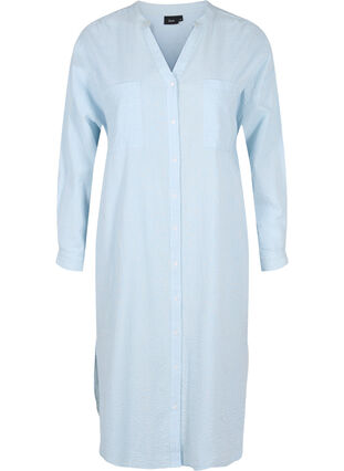 Gestreiftes Hemdkleid aus Baumwolle, Blue Stripe, Packshot image number 0
