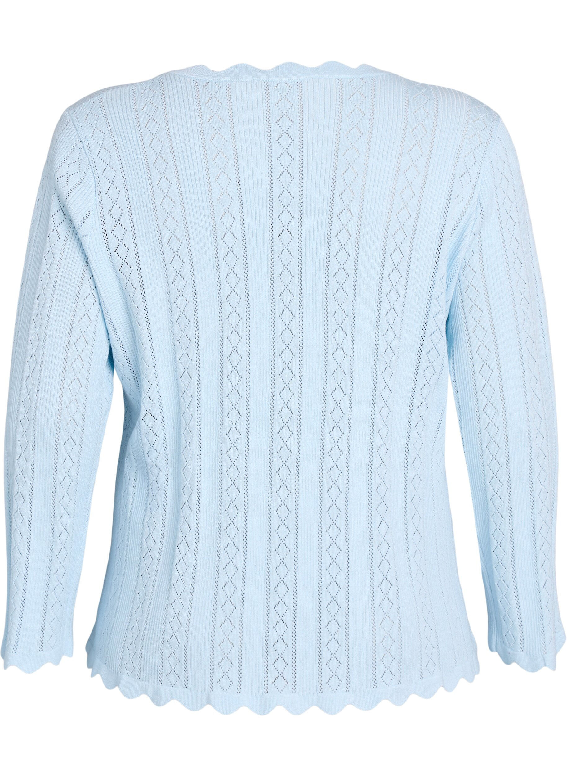 ZizziStrickjacke mit Lochstickerei und gewellten Kanten, Blau, Packshot image number 1