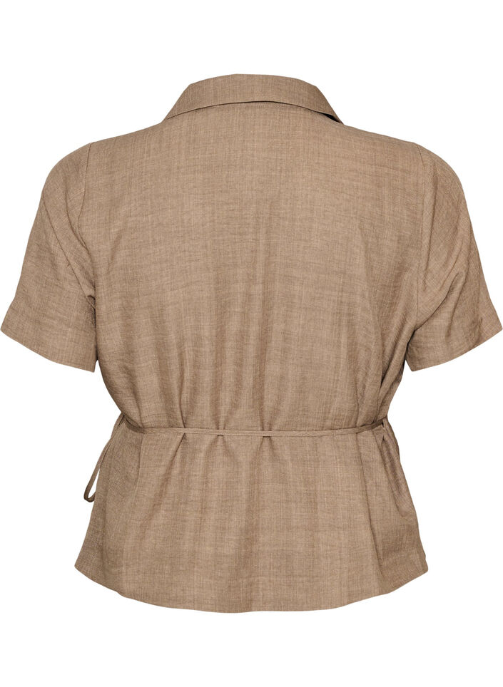Wickelbluse mit Bindeband, Braun, Packshot image number 1