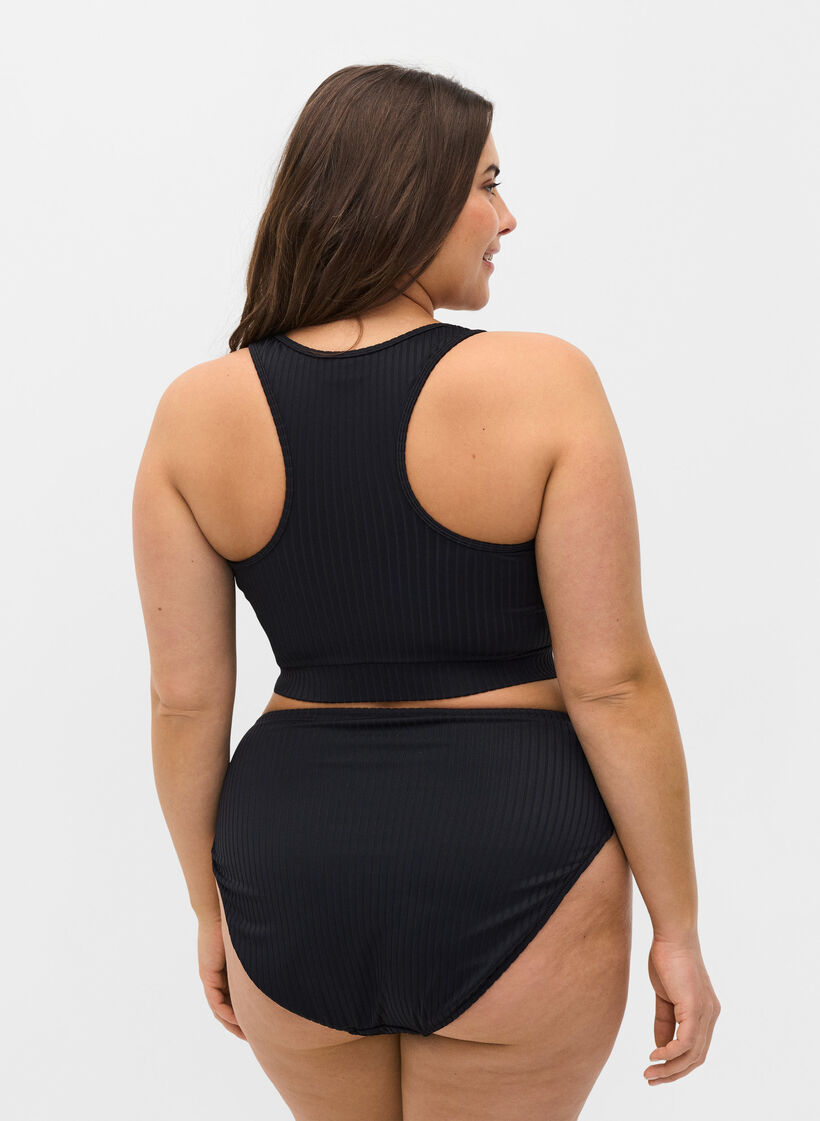 Hochtaillierter Bikinislip mit Rippstruktur, Black, Model image number 1