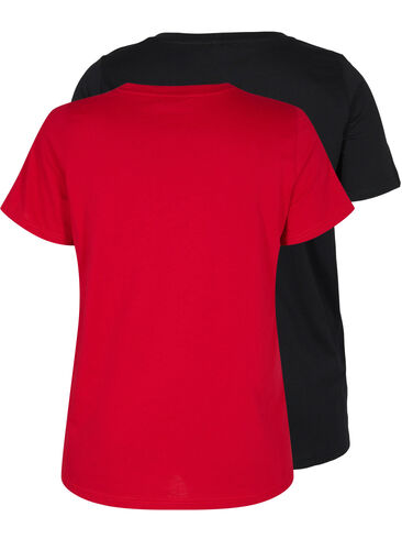 2er-Pack basic T-Shirts aus Baumwolle, Tango Red/Black, Packshot image number 1