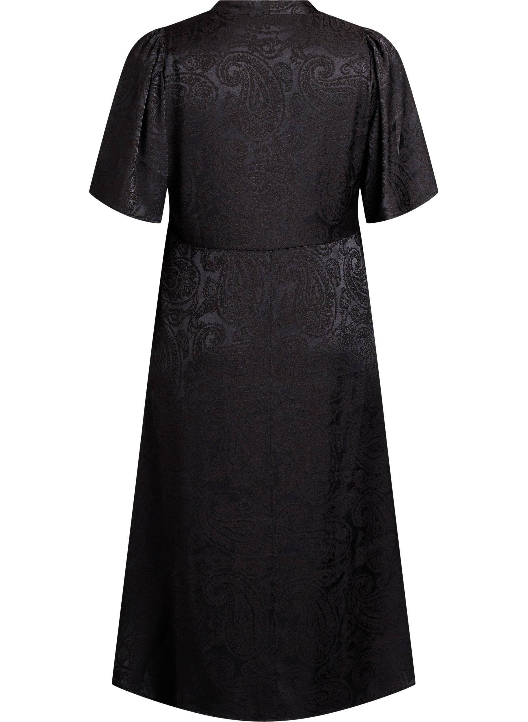 ZizziMidikleid aus Jacquard mit Paisleymuster und Fl&uuml;gel&auml;rmeln, Schwarz, Packshot image number 1