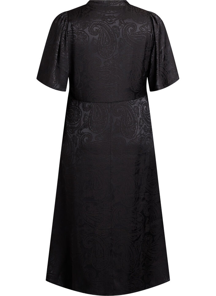 Midikleid aus Jacquard mit Paisleymuster und Fl&uuml;gel&auml;rmeln, Schwarz, Packshot image number 1