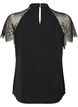 Bluse mit kurzen &Auml;rmeln aus Spitze und hohem Kragen, Schwarz, Packshot image number 1