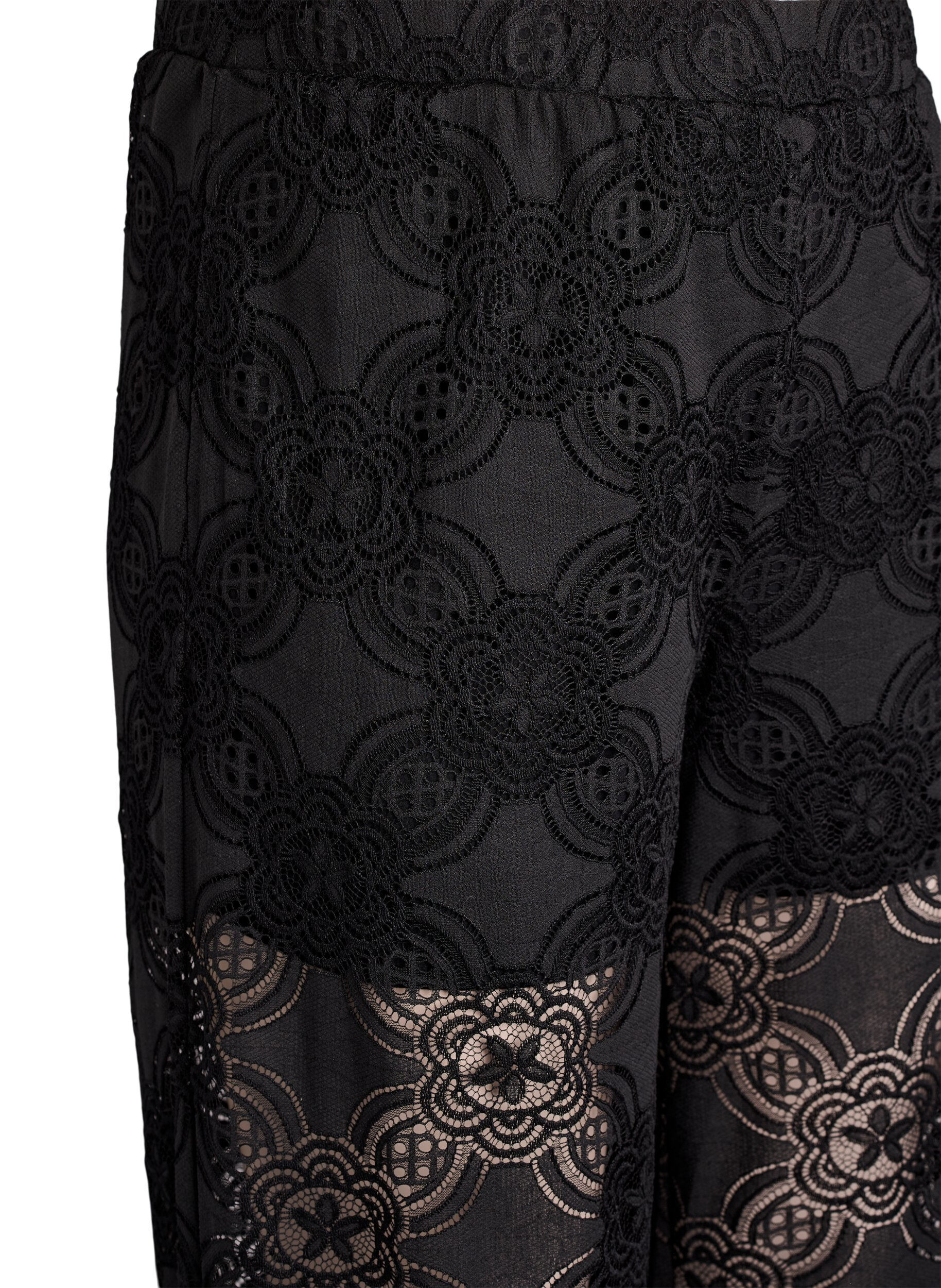 Zizzi Hoch taillierte Hose aus Spitze mit weitem Beinen, Schwarz, Packshot image number 2