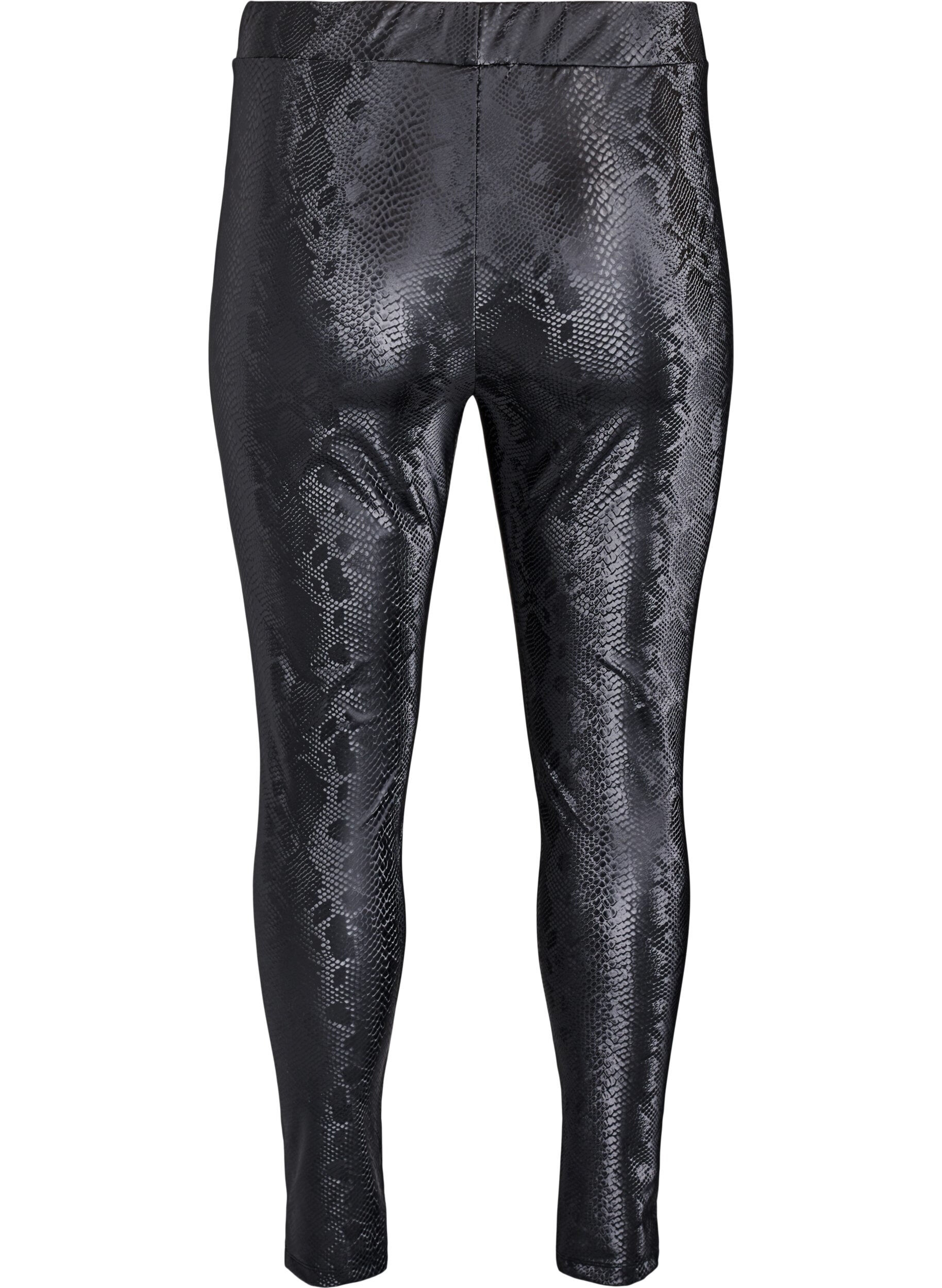 Zizzi Leggings aus Kunstleder mit Animal-Print, Schwarz, Packshot image number 1