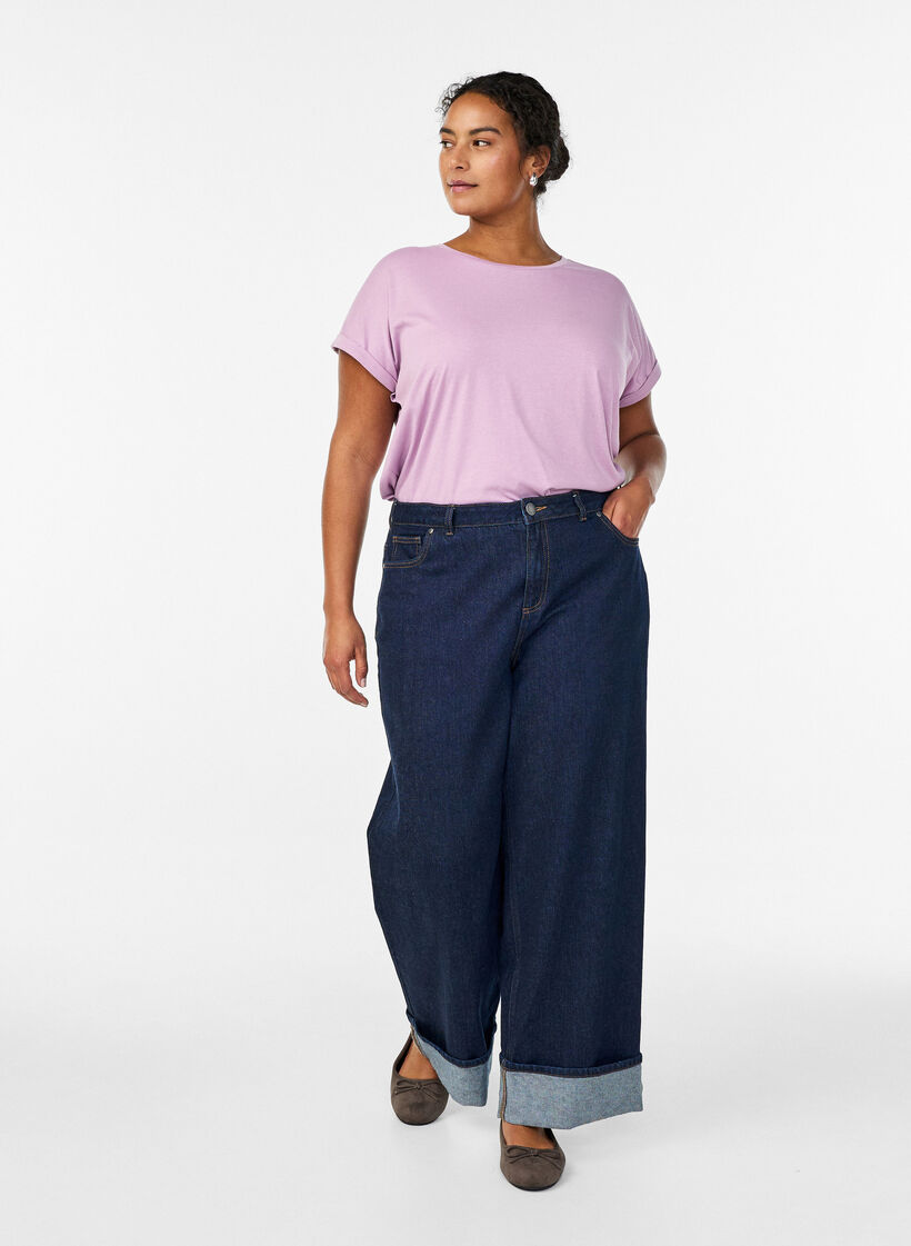 Kurzärmeliges T-Shirt aus einer Baumwollmischung, lila, Model image number 1