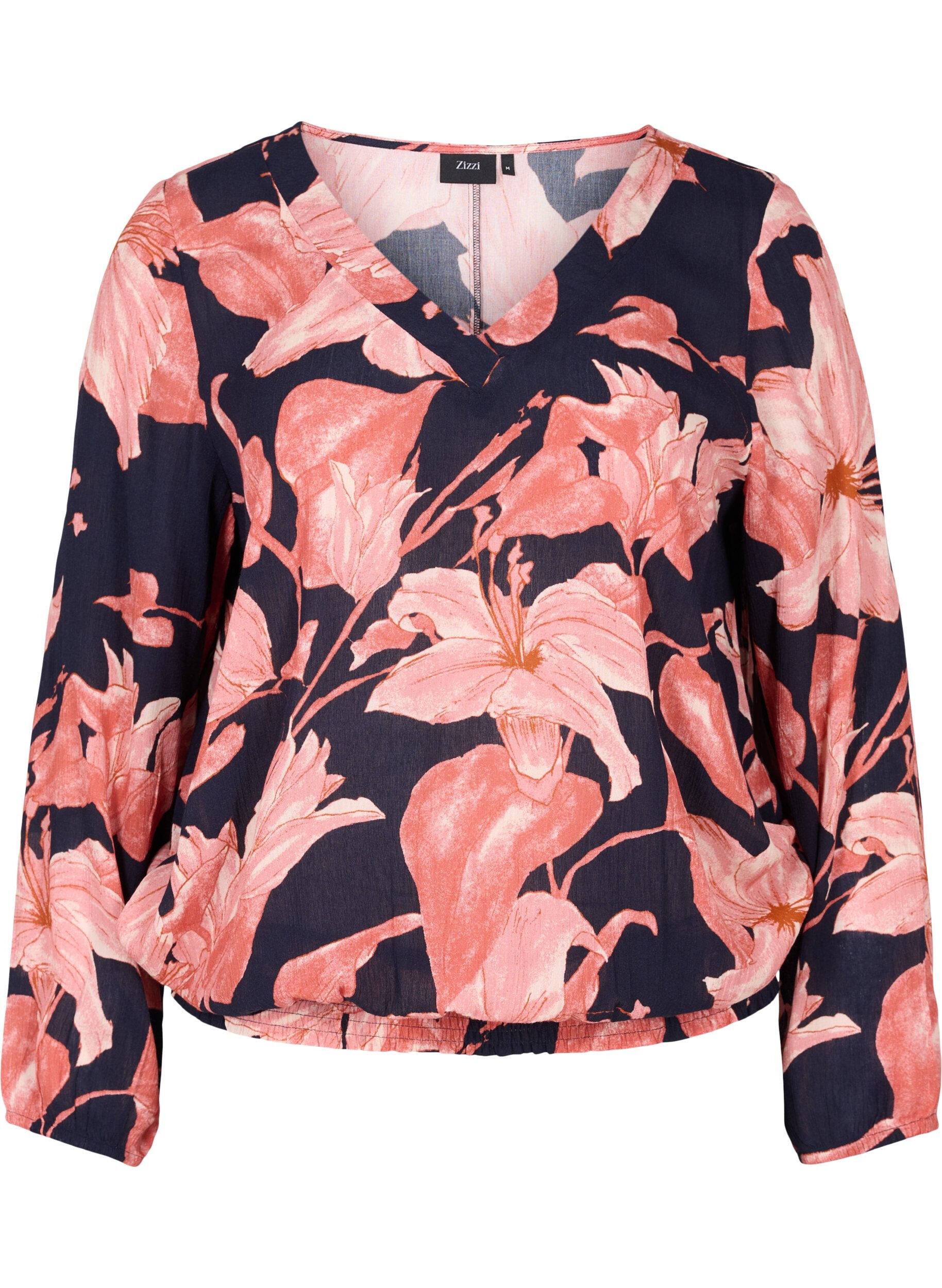 Zizzi Viskosebluse mit Smok, N. Sky Sketch Flower, Packshot image number 0