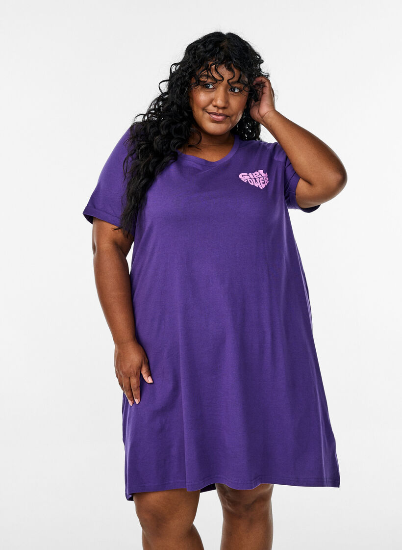 Kurz&auml;rmeliges Nachthemd aus Bio-Baumwolle, Lila, Model image number 0