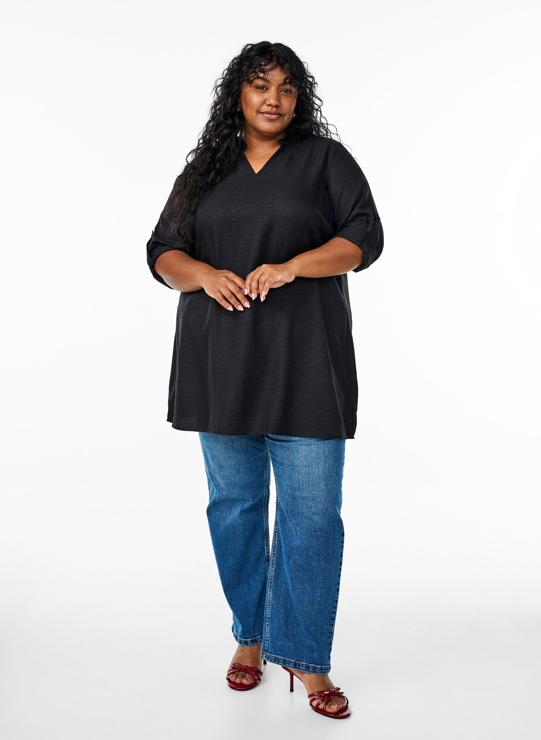 Zizzi Tunika mit Rundhalsausschnitt, Schwarz, Model image number 1