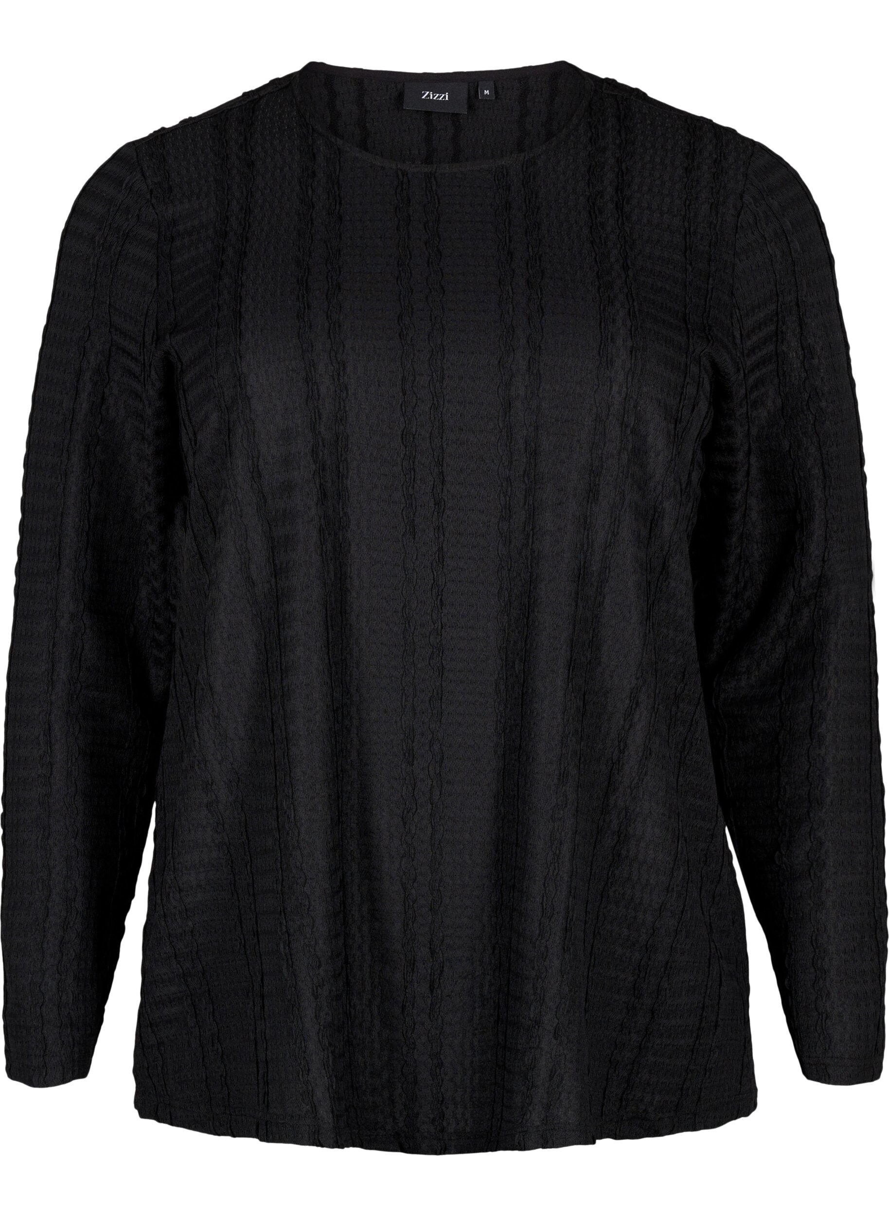 Zizzi  Lang&auml;rmelige Bluse mit Textur, Black, Packshot image number 0