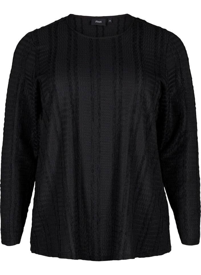 Langärmelige Bluse mit Textur, Black, Packshot image number 0