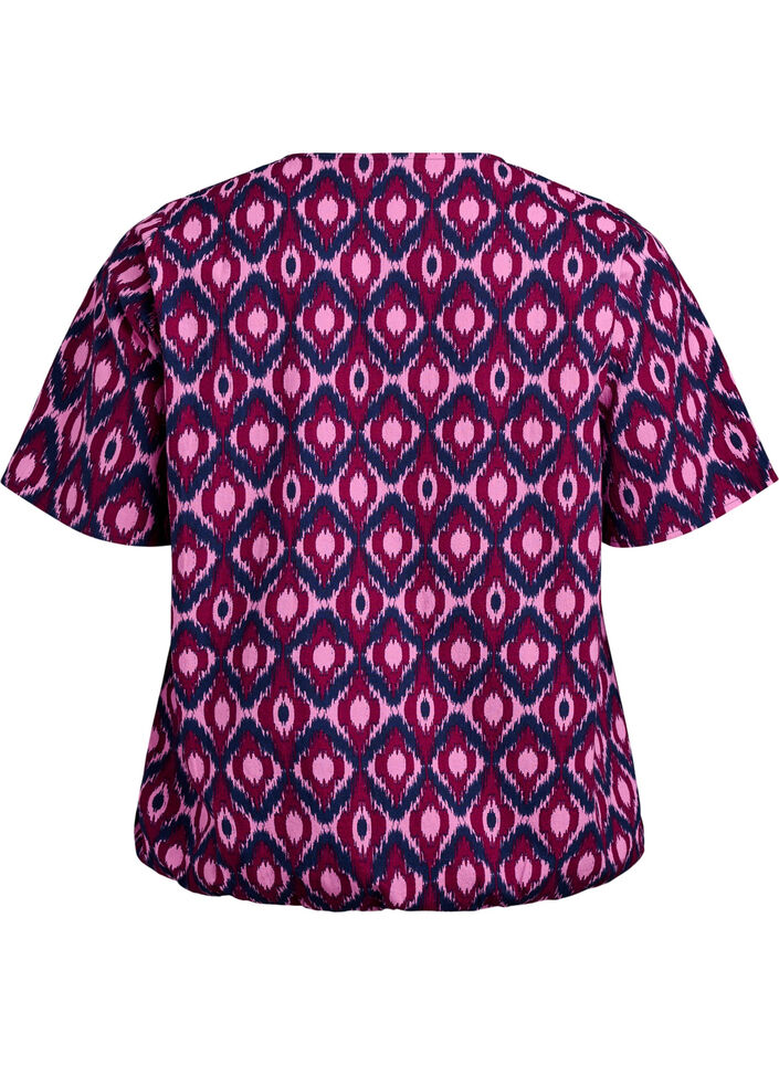 Baumwoll-Bluse mit Print und kurzen Ärmeln, Pink, Packshot image number 1