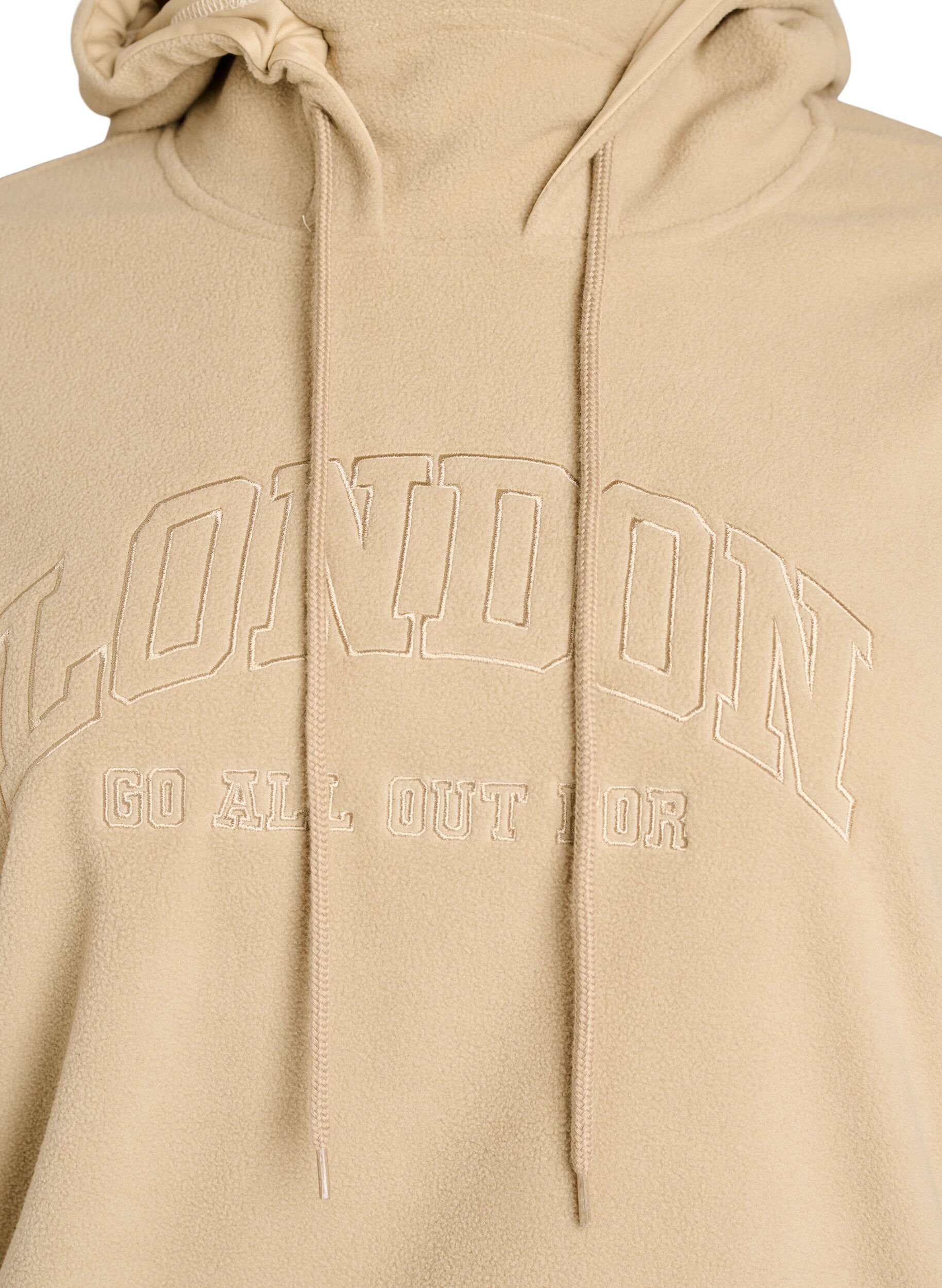 ZizziHoodie aus Fleece mit hohem Kragen und aufgesticktem Text, Beige, Packshot image number 2