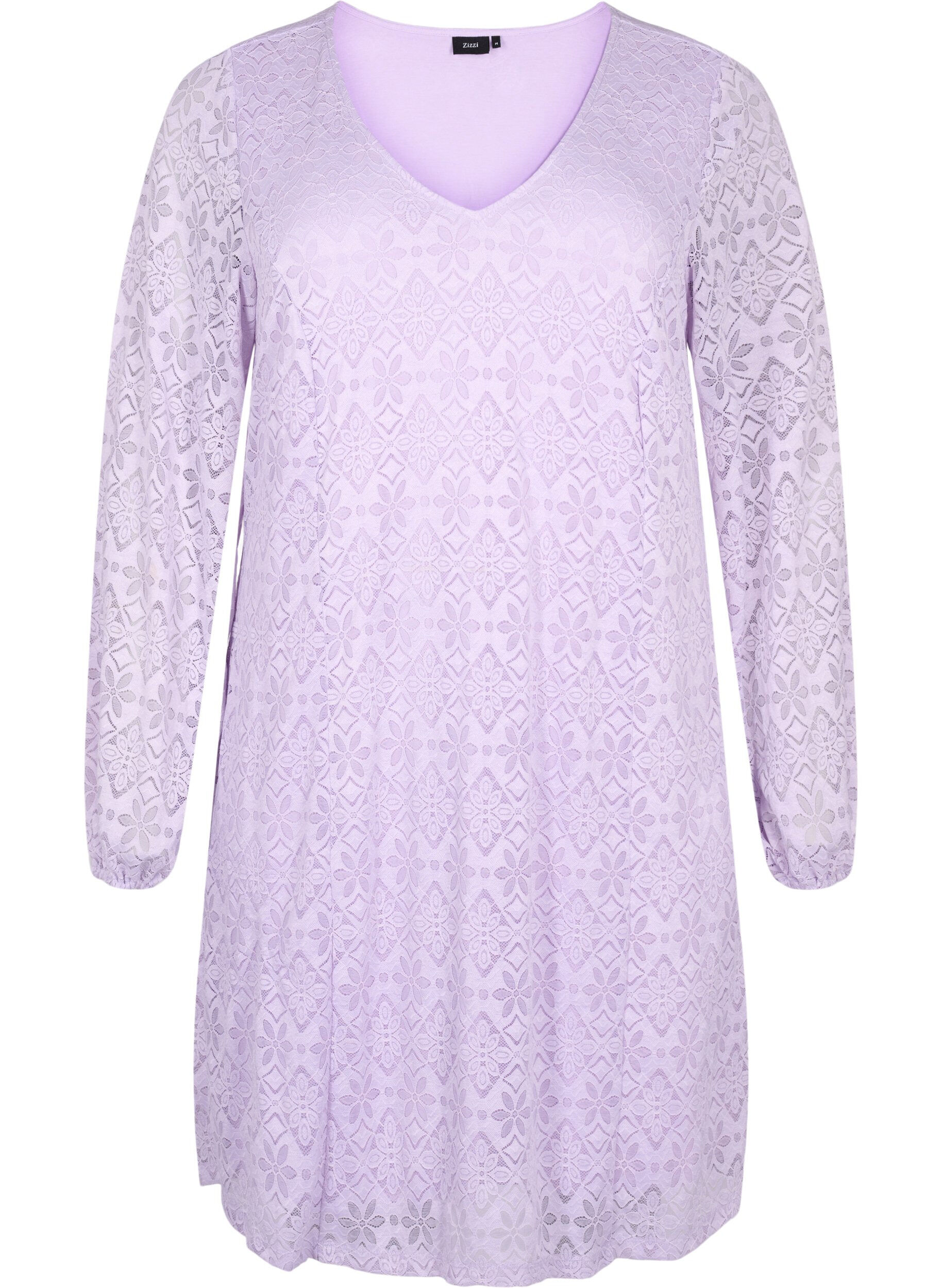 Zizzi Spitzenkleid mit V-Ausschnitt und langen &Auml;rmeln, Pastel Lilac, Packshot image number 0