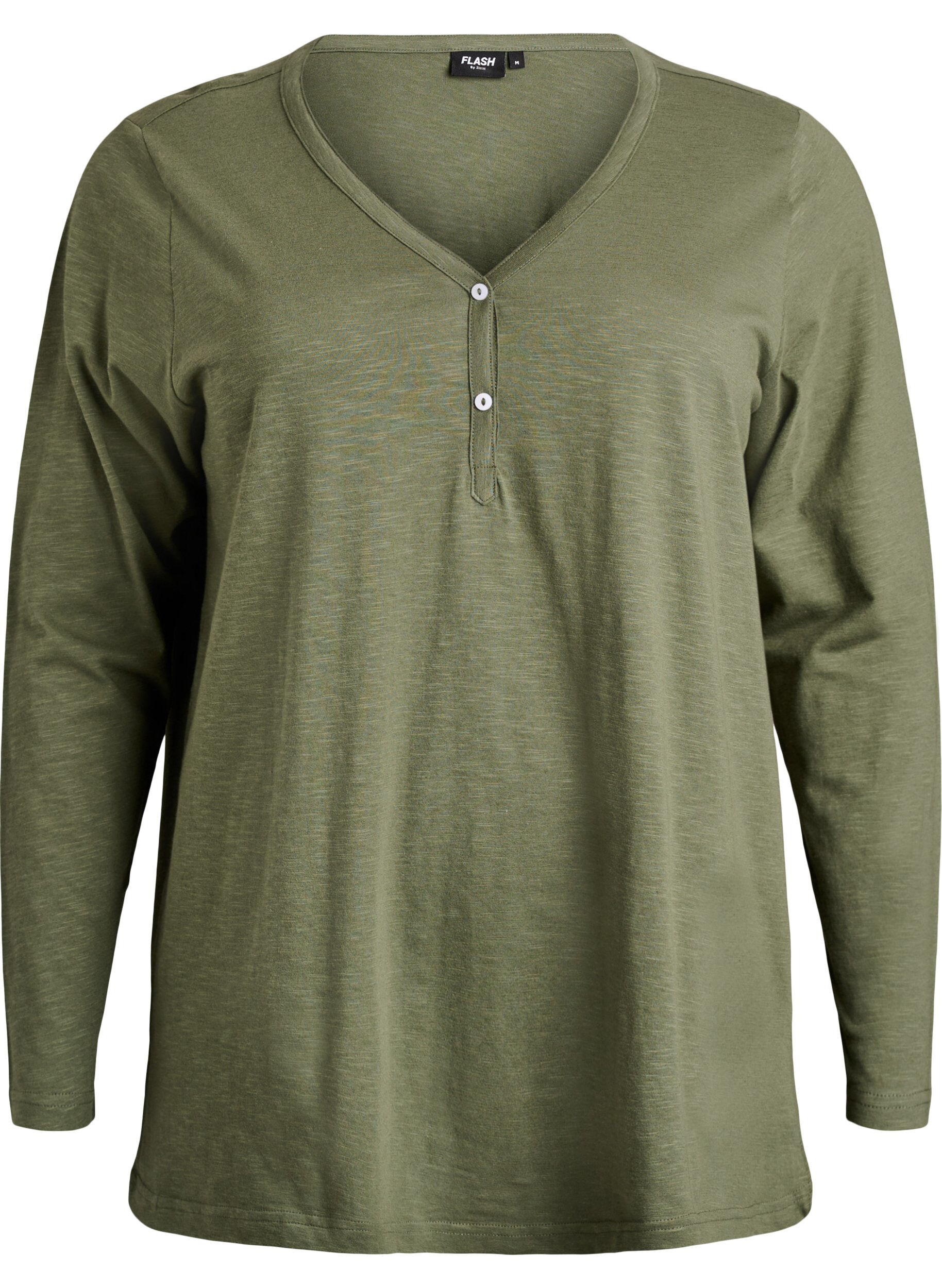 ZizziLangarmshirt mit V-Ausschnitt und Kn&ouml;pfen, Gr&uuml;n, Packshot image number 0
