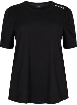Bluse mit kurzen Puffärmeln, Black, Packshot image number 0