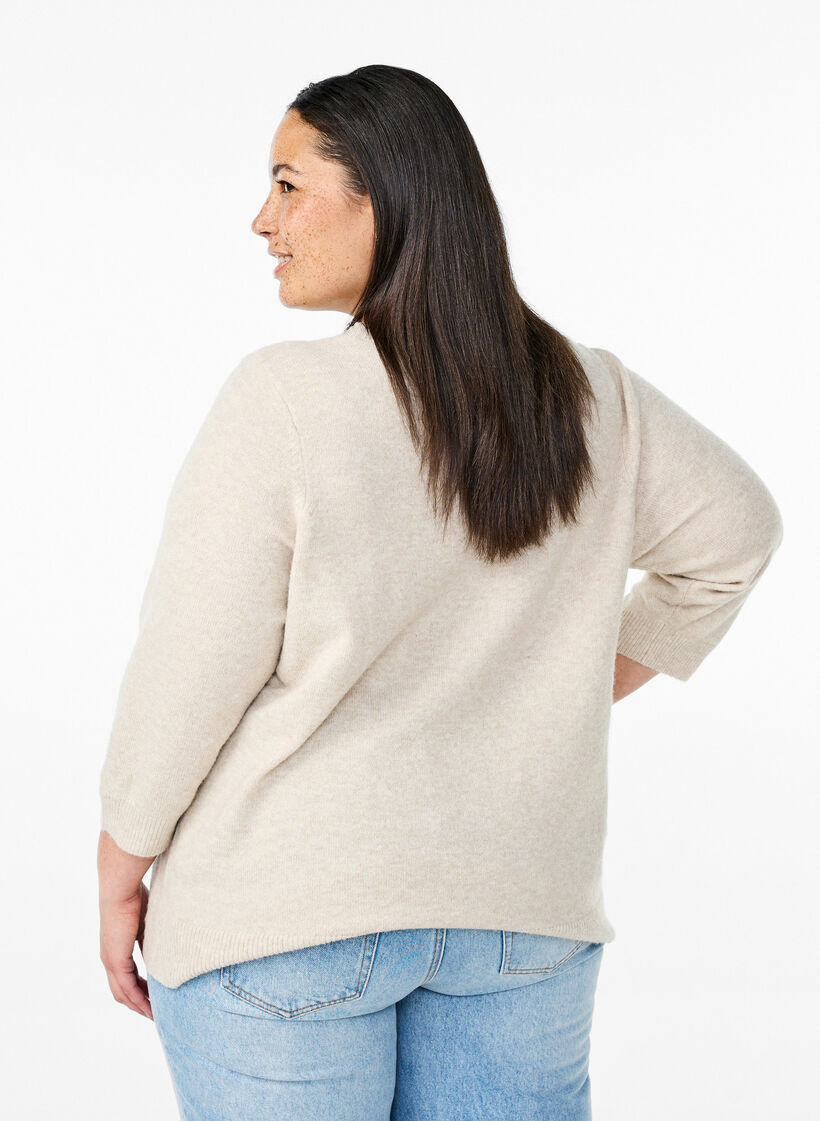 Strickbluse mit floralem Muster und 3/4-Ärmeln, Pumice Stone Mel., Model image number 1