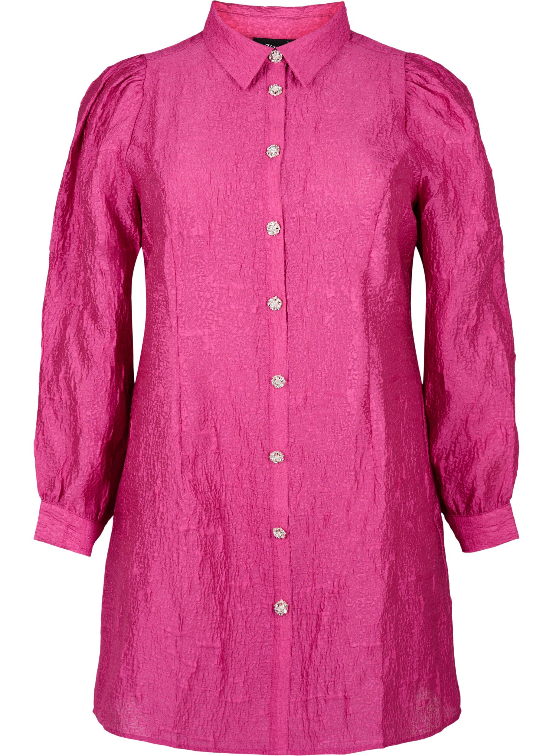 Zizzi Hemdkleid mit Textur und Perlmuttkn&ouml;pfen, Cactus Flower, Packshot image number 0