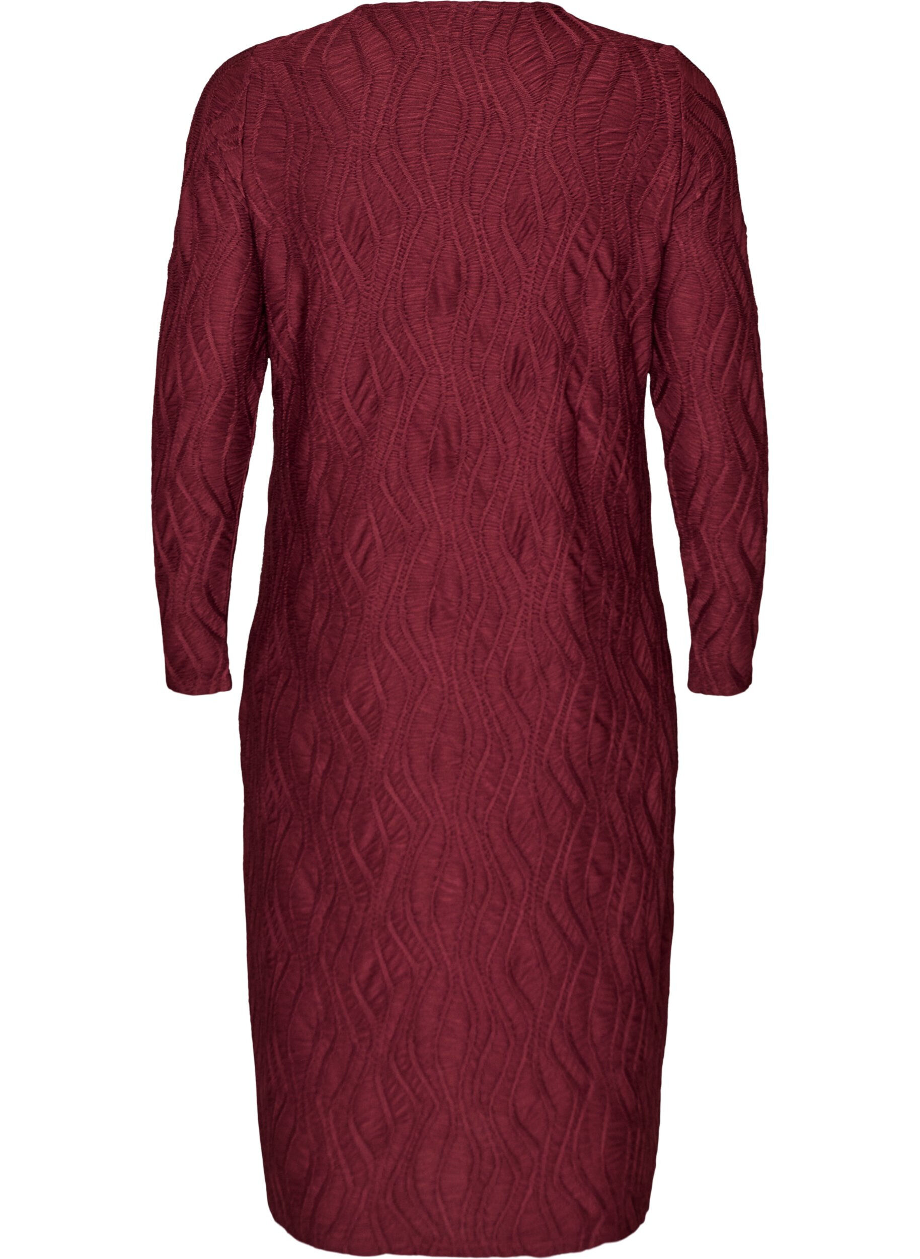 ZizziMidikleid mit gewellter Struktur und langen &Auml;rmeln, Rot, Packshot image number 1