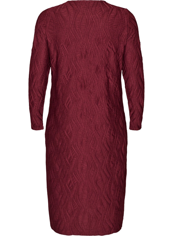 Midikleid mit gewellter Struktur und langen &Auml;rmeln, Rot, Packshot image number 1