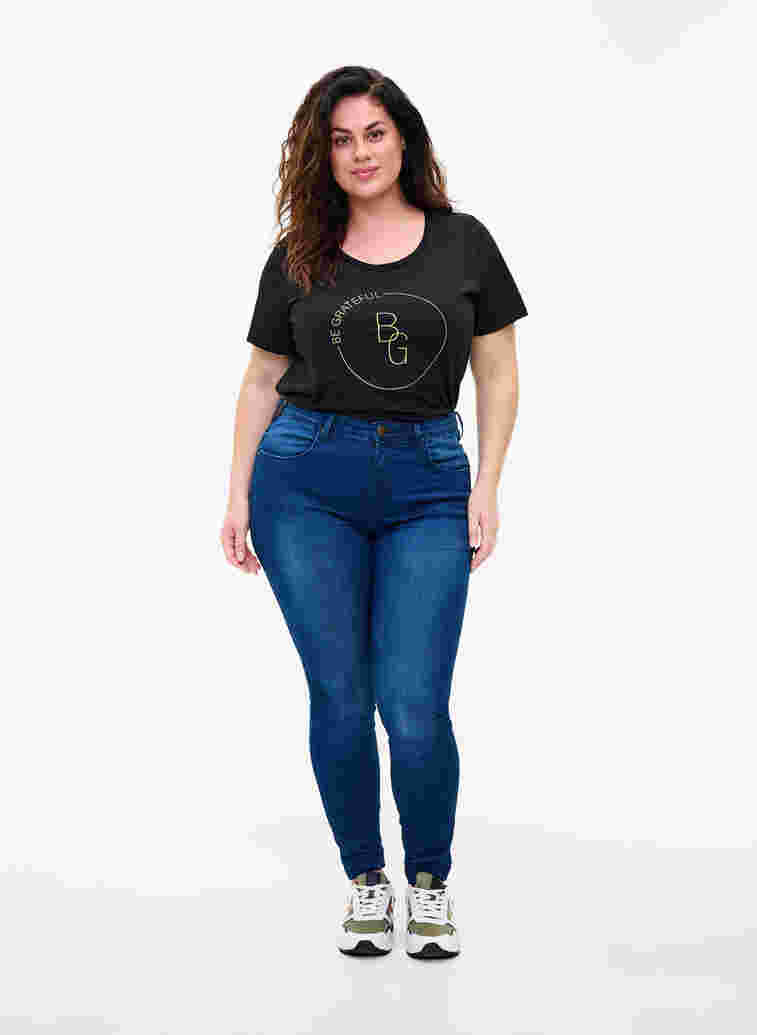 Kurzarm T-Shirt mit Print, Black BG, Model image number 2