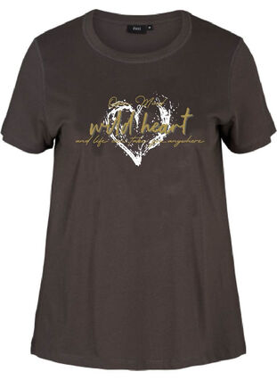 Kurzarm T-Shirt aus Baumwolle mit Print, Grey, Packshot image number 0