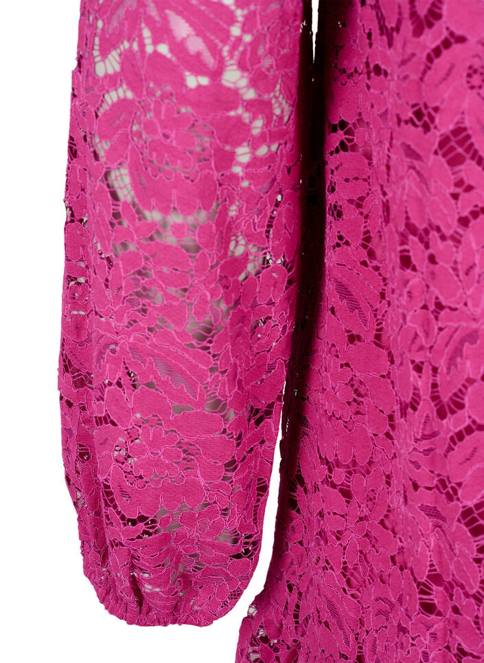 Spitzenkleid in A-Linie mit Knöpfen, Festival Fuchsia, Packshot image number 3
