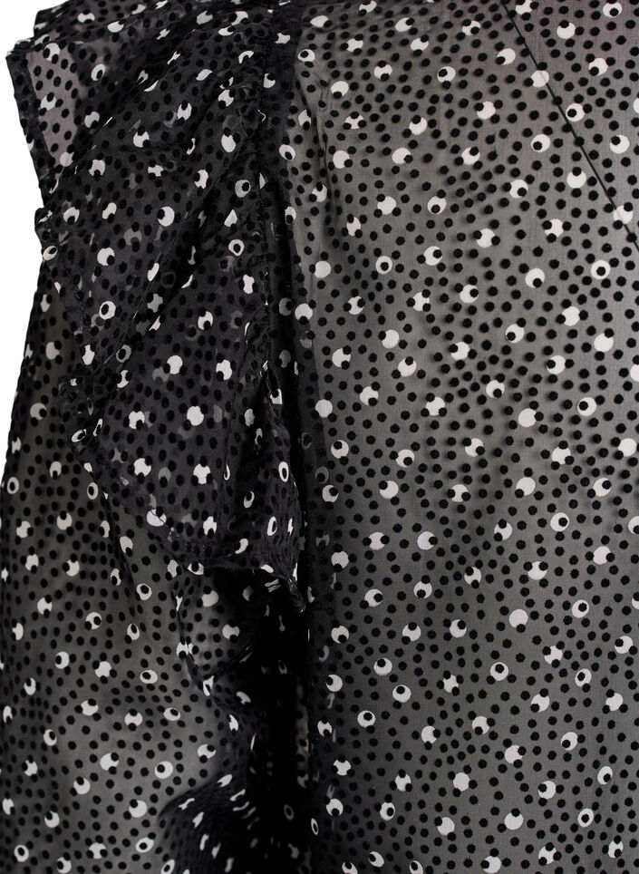 Bluse aus Chiffon mit Rüschendetails und kleinen Punkten, Schwarz, Packshot image number 3