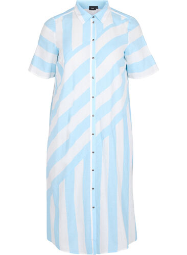 Kurzärmeliges Hemdkleid aus Baumwolle mit Streifen, Blue Bell Stripe, Packshot image number 0