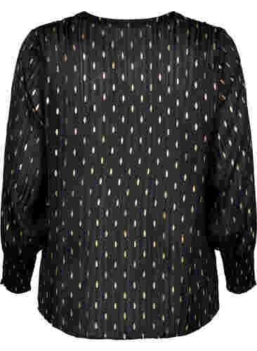 Bedruckte Bluse mit Smock und V-Ausschnitt, Black w. Gold, Packshot image number 1