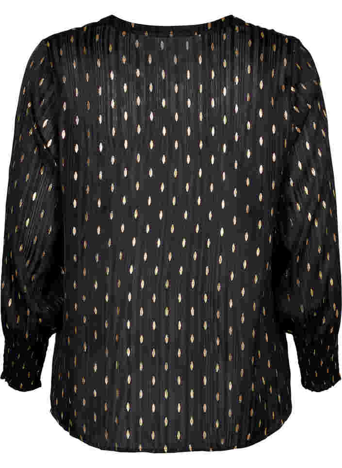 Bedruckte Bluse mit Smock und V-Ausschnitt, Black w. Gold, Packshot image number 1