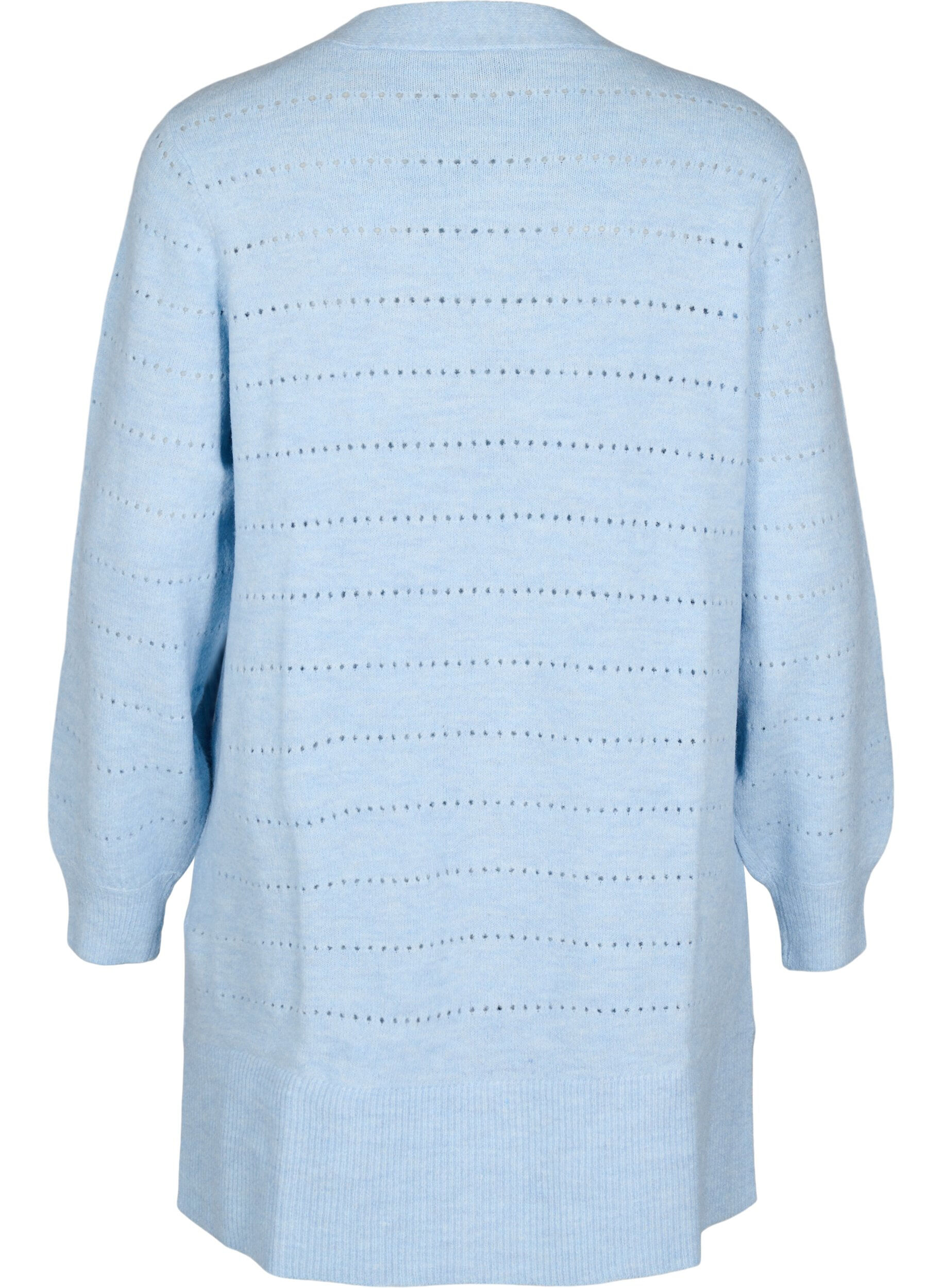Zizzi Lange Strickjacke aus Strick mit Lochmuster, Cashmere Blue Mel., Packshot image number 1