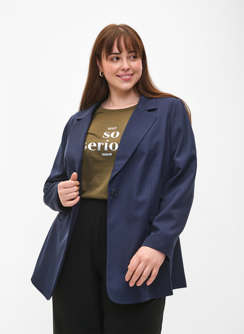 FLASH – Schlichter Blazer mit Knopf, Blau, Model image number 0