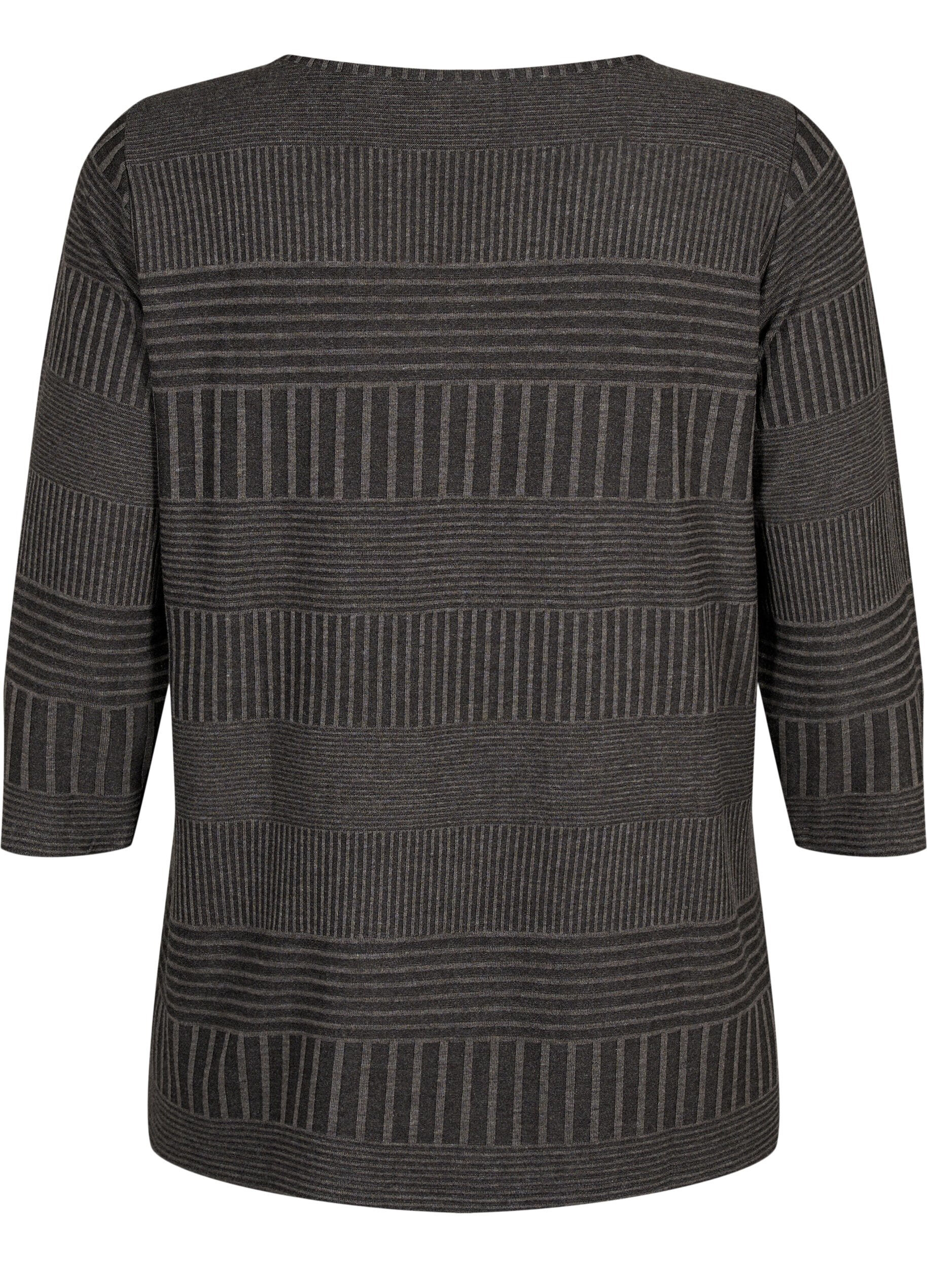 Zizzi Bluse mit 3/4-&Auml;rmeln und Streifenmuster, Dark Grey Melange, Packshot image number 1