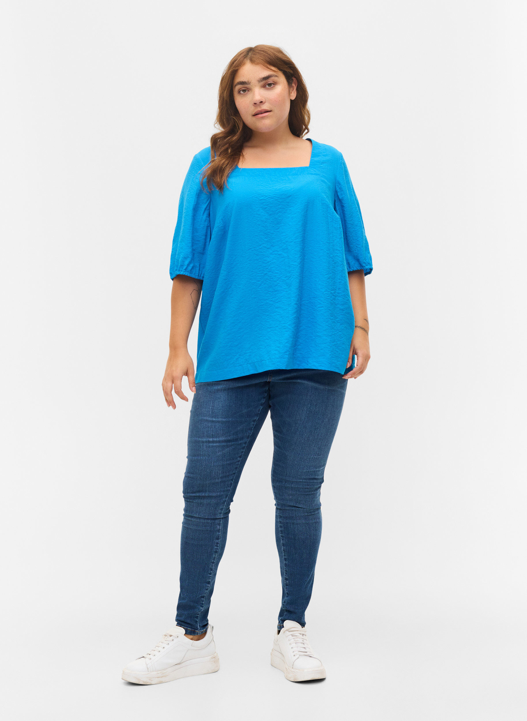Zizzi Bluse mit Ballon&auml;rmeln, Indigo Bunting, Model image number 2
