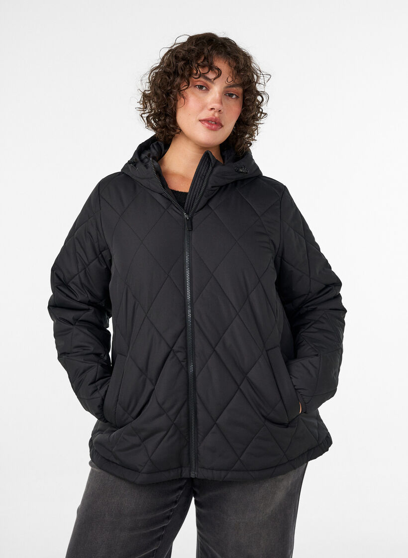 Leicht wattierte Jacke mit Rautensteppung, Schwarz, Model image number 0