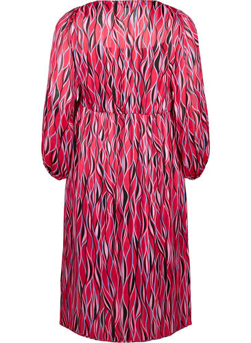 Langärmliges Midi-Kleid mit Druck, Fuchsia Pink AOP, Packshot image number 1