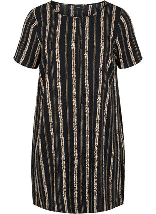 Bedrucktes Kleid mit kurzen Ärmeln, Graphic Stripe, Packshot image number 0