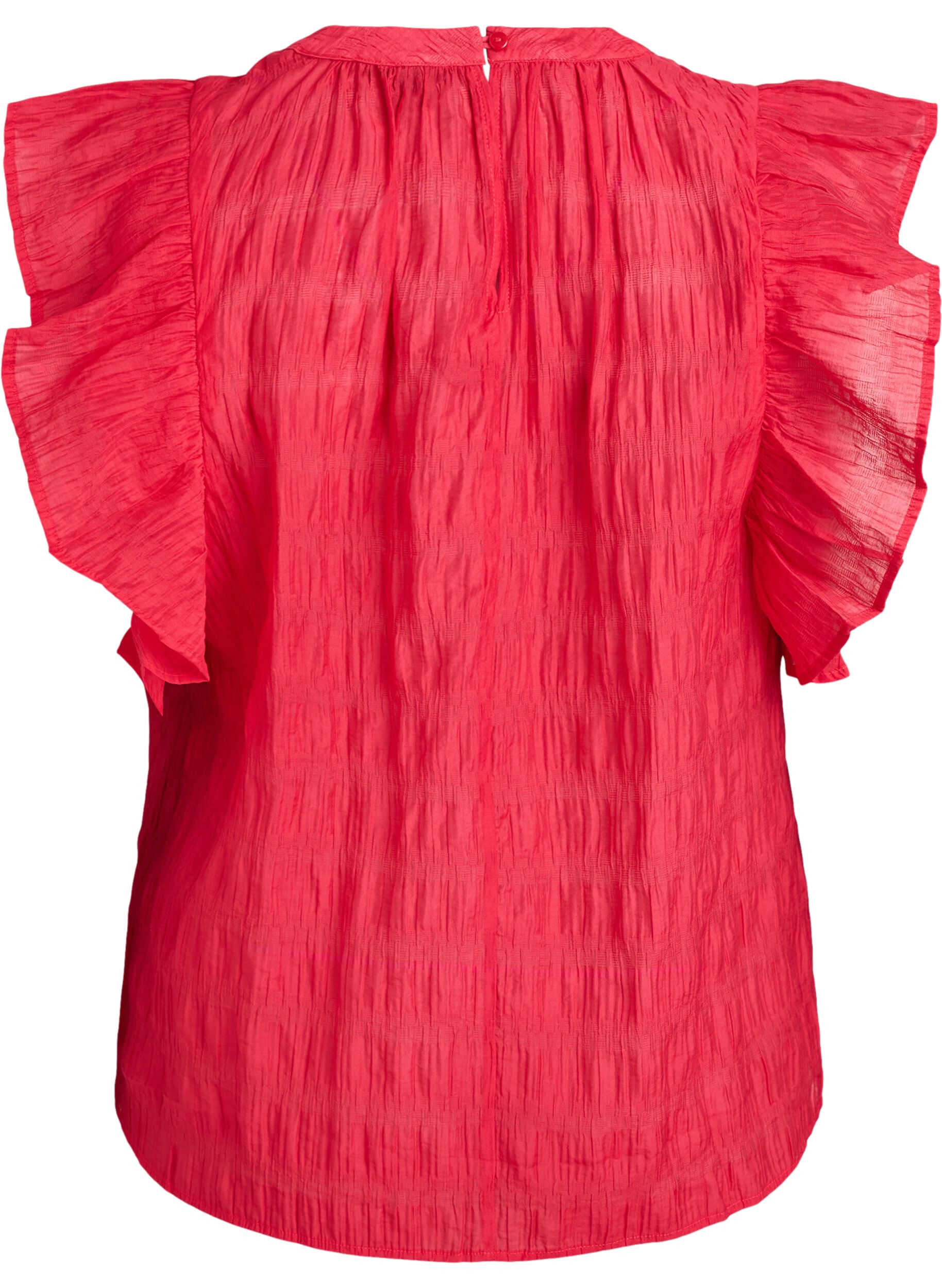 Zizzi&Auml;rmellose Bluse mit Struktur und R&uuml;schen, Rot, Packshot image number 1
