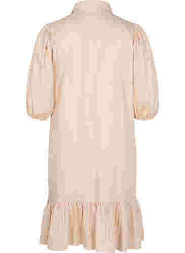 Kleid mit Rüschenbesatz und 3/4-Ärmeln, Humus, Packshot image number 1