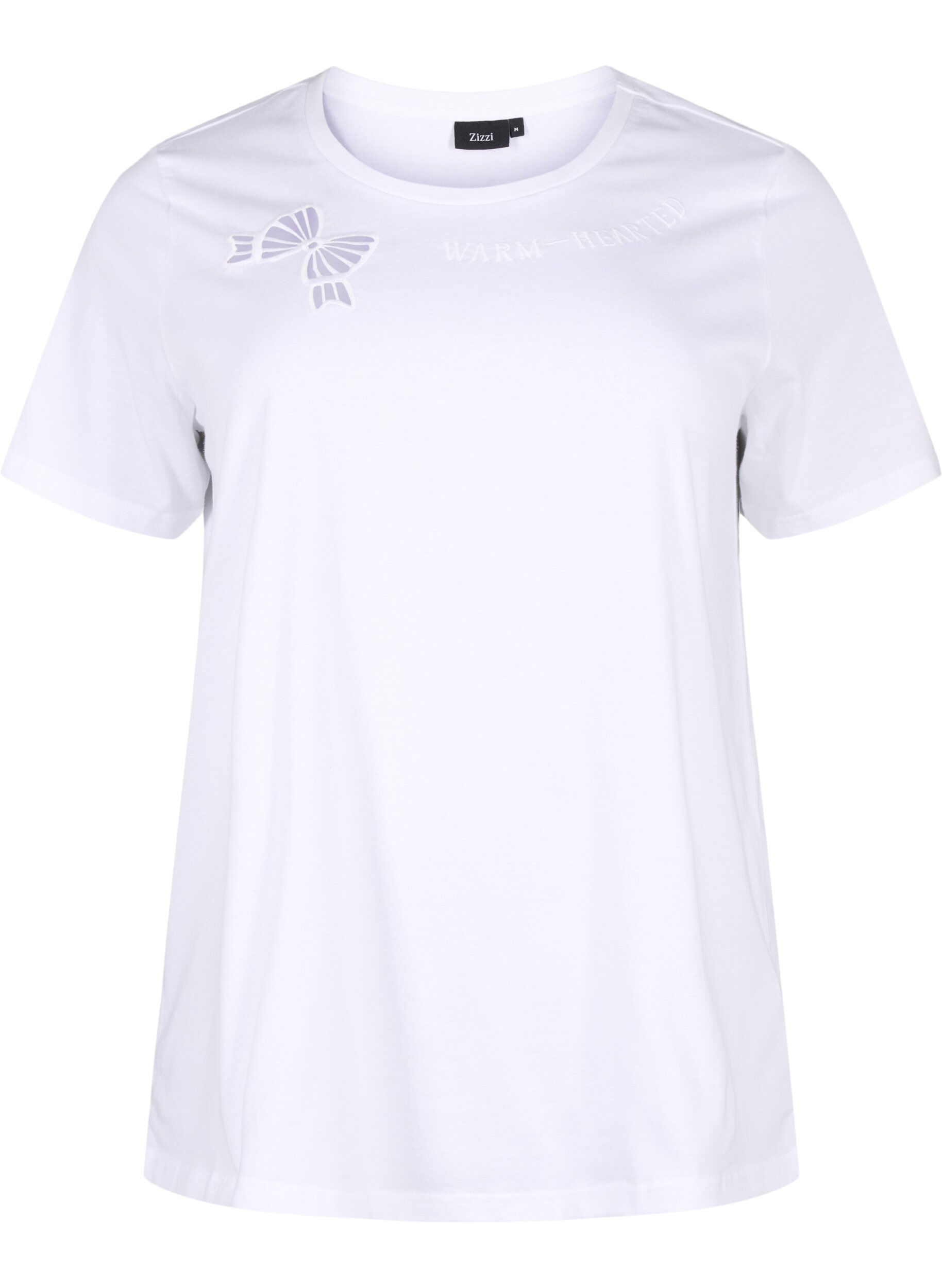 Zizzi T-Shirt aus Bio-Baumwolle mit Schleifendetail, Bright White, Packshot image number 0