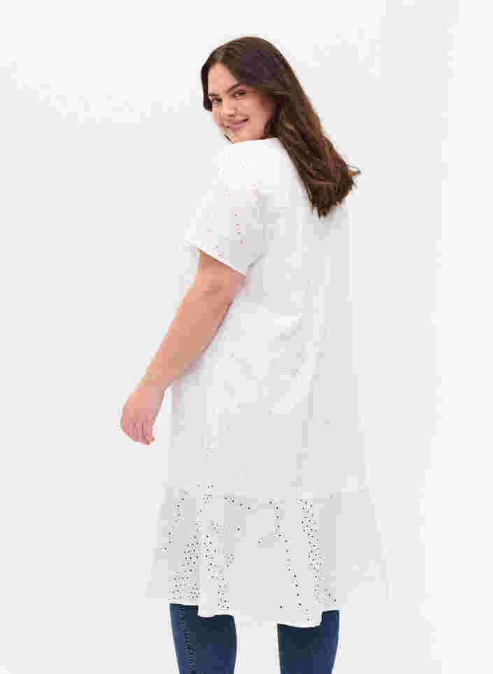 Kurzarm Baumwollkleid mit Lochstickerei, Bright White, Model image number 1