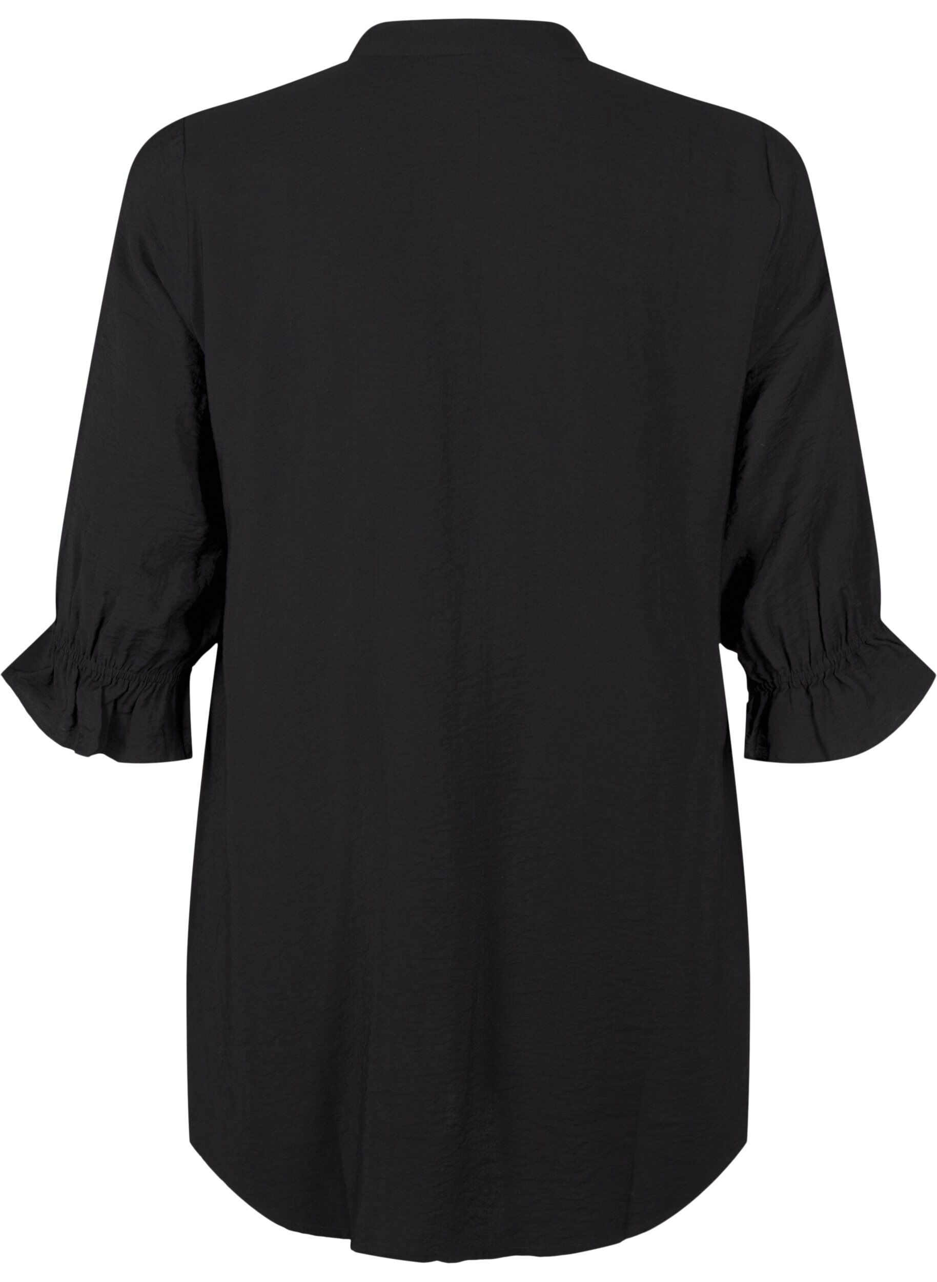 Zizzi Langes Viskose-Shirt mit Spitzendetail, Black, Packshot image number 1