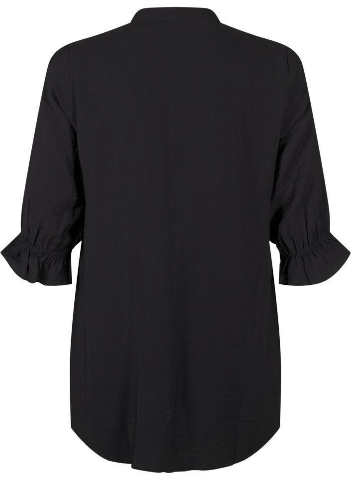 Langes Viskose-Shirt mit Spitzendetail, Black, Packshot image number 1