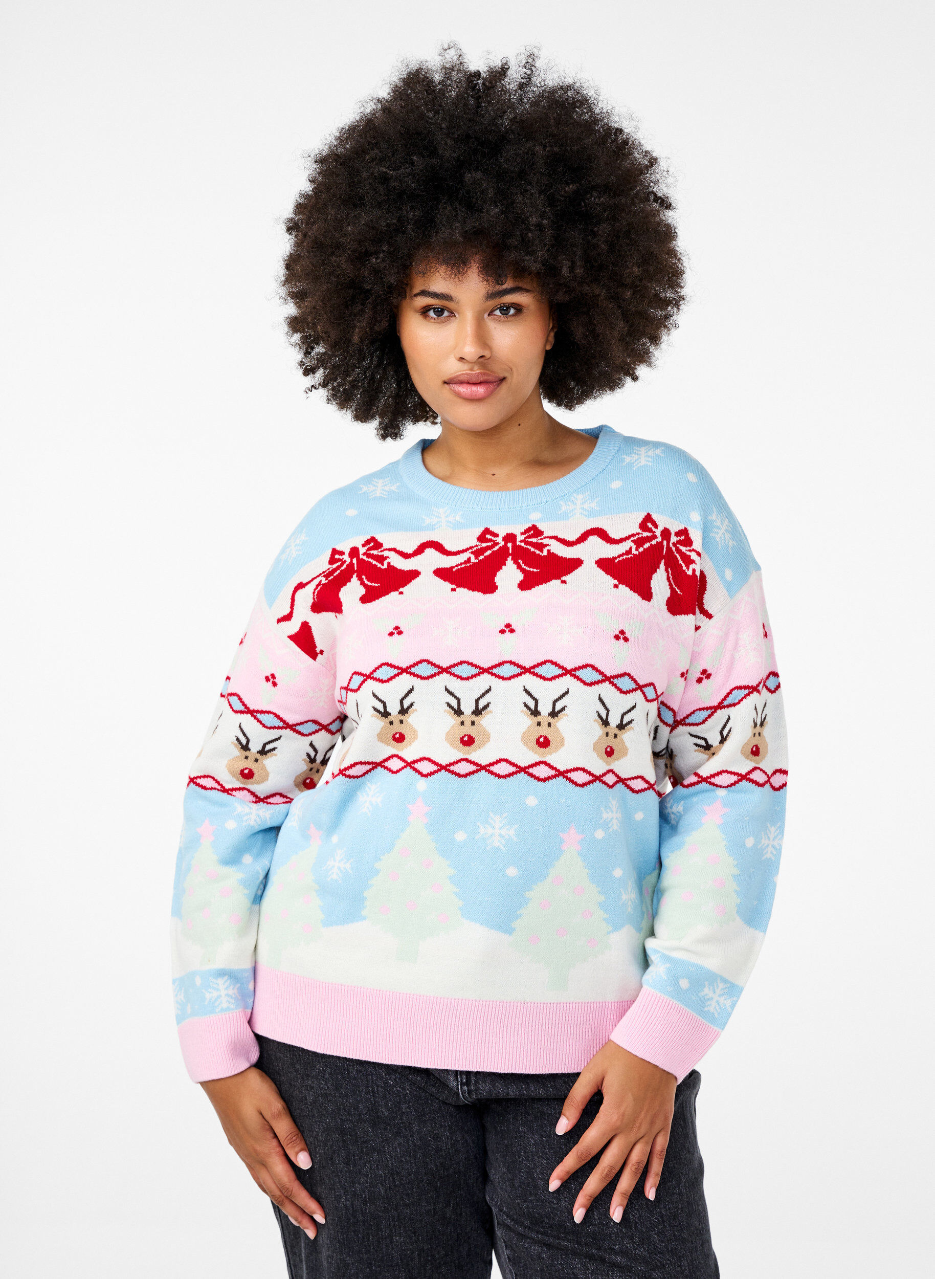 Zizzi Weihnachtspullover, Cerulean Comb, Model image number 0