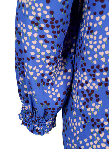 FLASH - Langärmelige Bluse gesmokt und bedruckt, Dazzling Blue AOP, Packshot image number 3