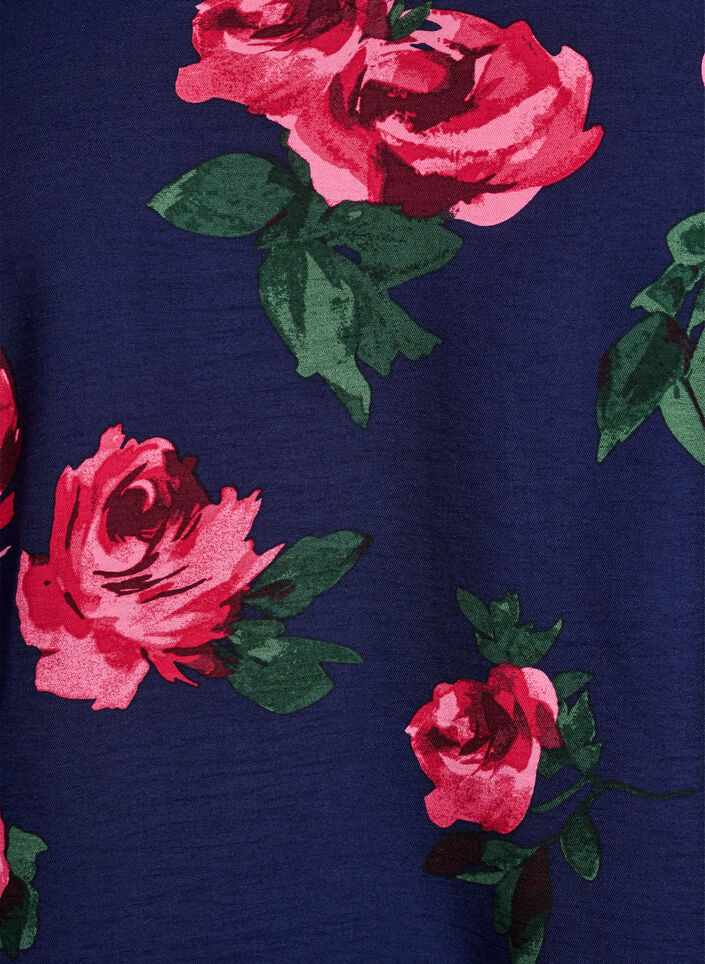 Bluse mit Rosenprint und kurzen Ballonärmeln, Blau, Packshot image number 2