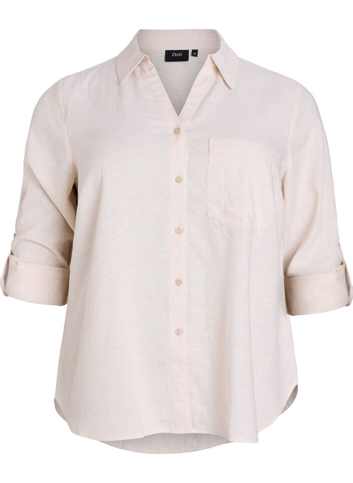 Bluse aus Leinen und Viskose mit 3/4-&Auml;rmeln, Beige, Packshot image number 0