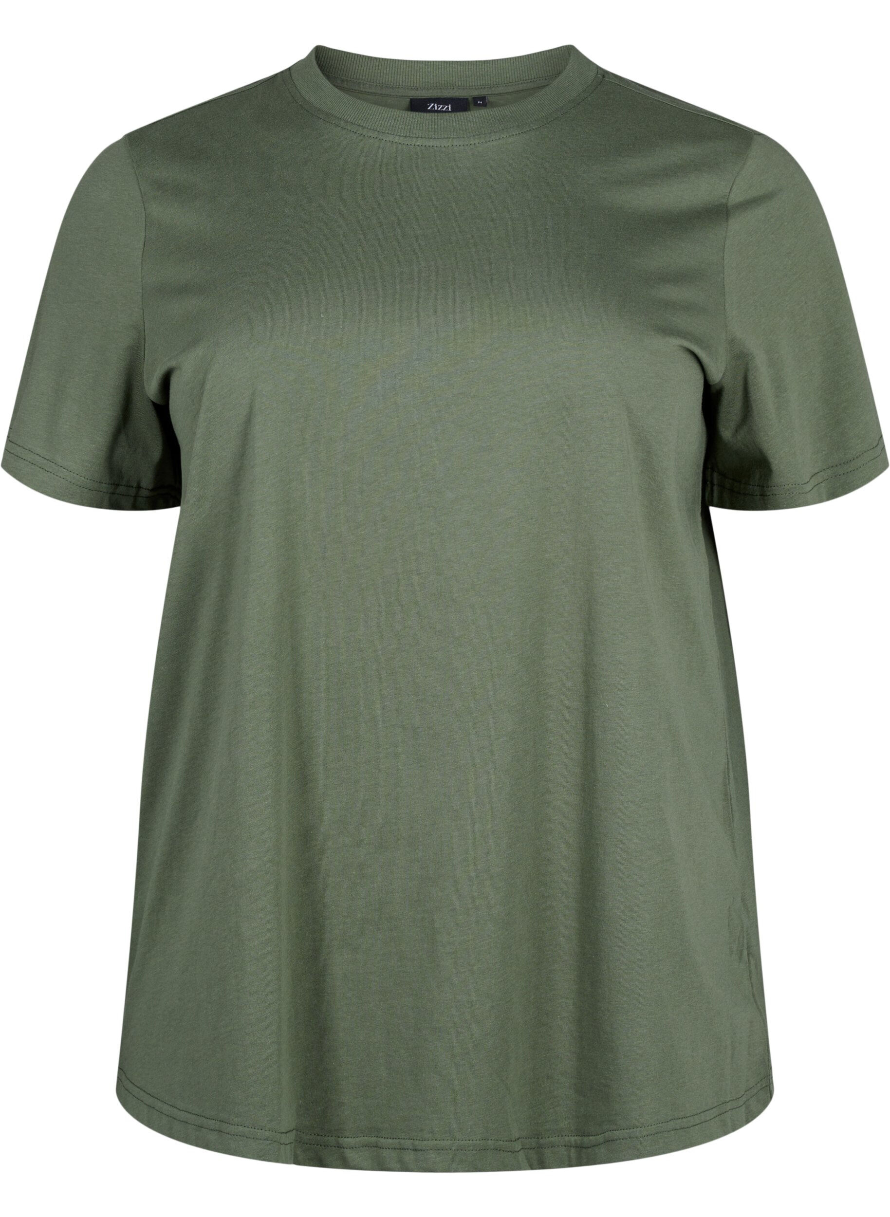 Zizzi Basic-T-Shirt aus Baumwolle mit Rundhalsausschnitt, Gr&uuml;n, Packshot image number 0